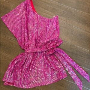 Pink Sequin One-Shoulder Dress